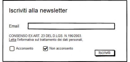 moduli sito web gpdr: esempio raccolta consenso iscrizione newsletter